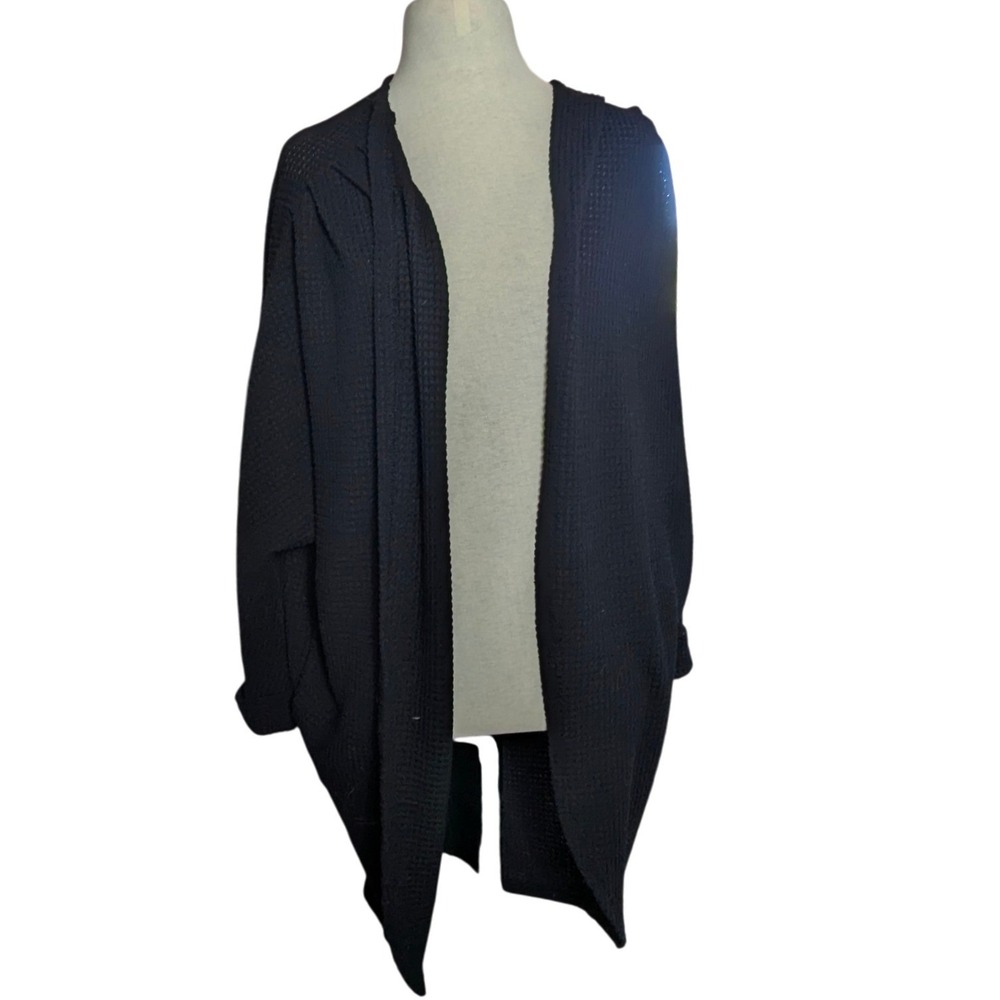 Black‎ Waffle Knit Open Front Cardigan Merokeety Oversized Sweater Medium